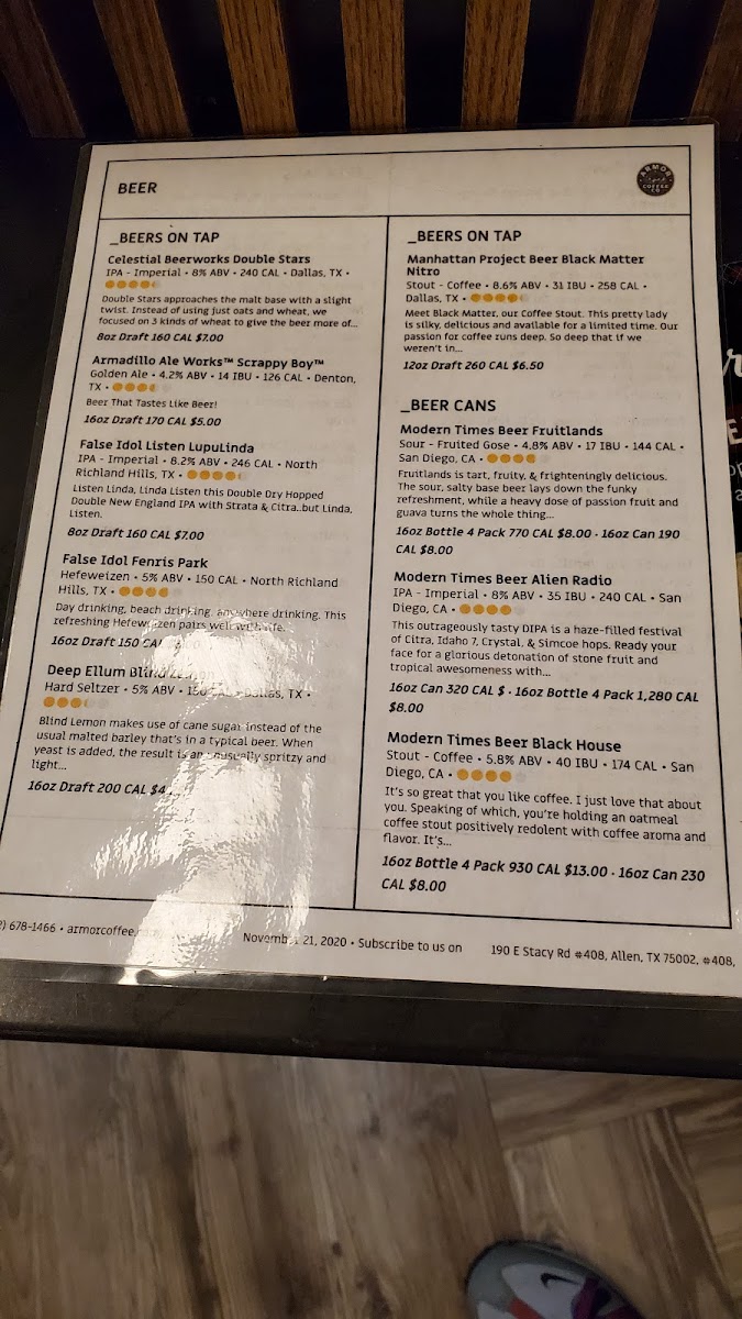 Menu Armor Coffee Co - Allen-8