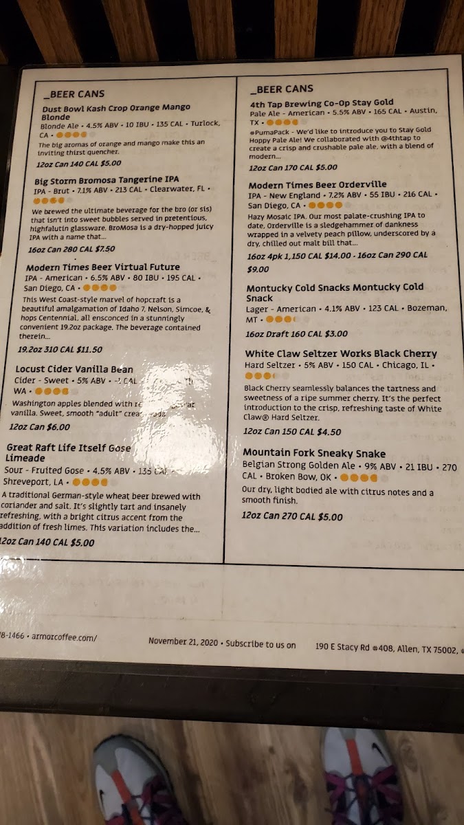 Menu Armor Coffee Co - Allen-9